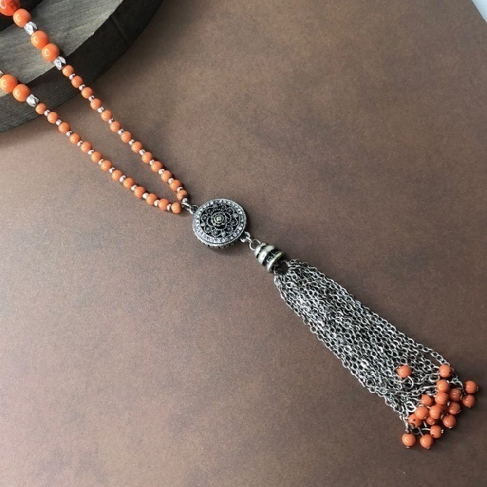 Orange and silver toned vintage necklace